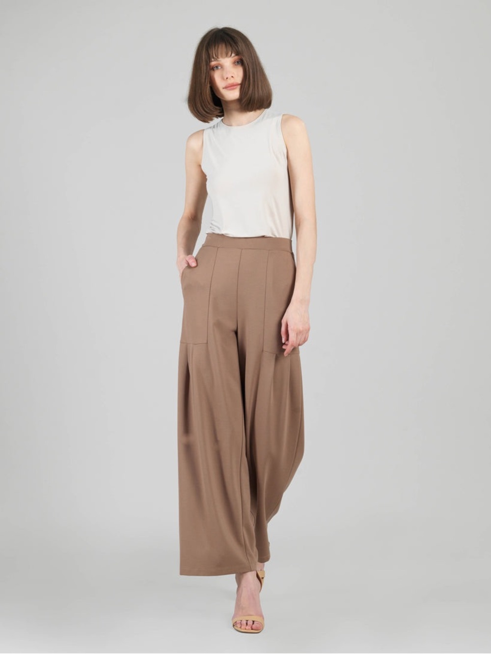 Max Studio Brown Wide-Leg Crepe Palazzo Pants